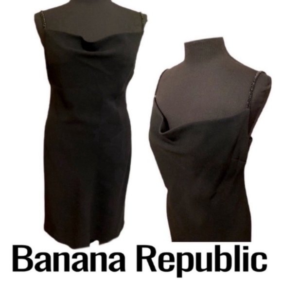 Banana Republic Black Elegant Dress With Beaded Spaghetti Straps Women’s Size 8